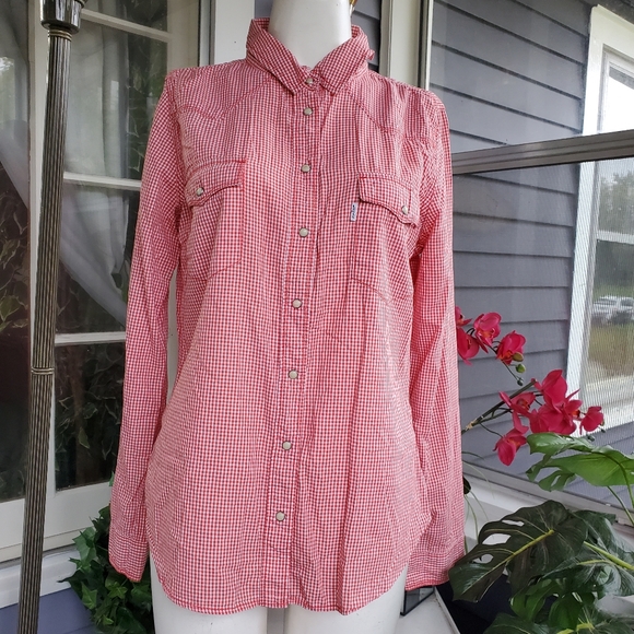 Levi's 100% Cotton Red White Gingham Checked Longsleeved Shirt / Gender Neutral - Picture 8 of 9
